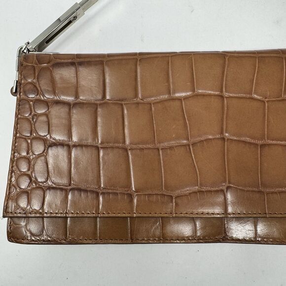 Antonio Melani Brown Croc Embossed Top Handle Structured Purse W/Crossbody Strap - Picture 12 of 13